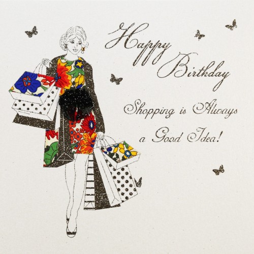 Shopping Is Always a Good Idea   -  Handmade Open Birthday Card  -  MB5