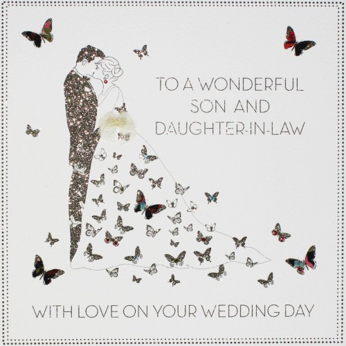 To A Wonderful Son & Daughter-In-Law  -  Large Handmade Wedding Card  -  BLY26