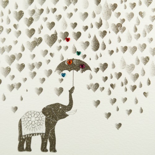 Elephant With Umbrella ( No Caption )  -  Handmade Greeting  Card  /  GSM34