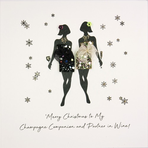 Champagne Companions & Partners In Wine -  Handmade Open Christmas Card   /  FAS1